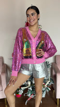 Load image into Gallery viewer, Queen of Sparkles Pink Sequin Champagne Queen Sweater Cardigan
