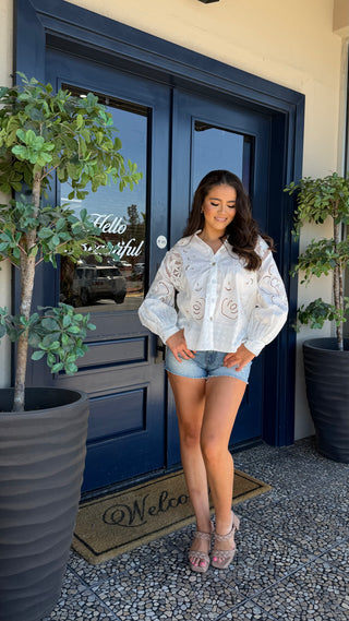 FARM RIO OFF-WHITE FLOWERS EMB RICHILIEU LONG SLEEVE