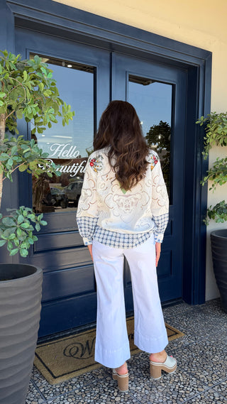 FARM RIO FLOWERS EMB RICHILLIEU OFF-WHITE SHIRT