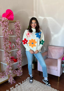 Floral Knit Mock Neck Sweater