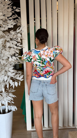 FARM RIO GARDEN OF LIFE SCARF SHORT SLEEVE BLOUSE