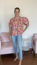 Load image into Gallery viewer, Painted Florals Poof Sleeve Blouse
