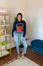 Load image into Gallery viewer, Queen of Sparkles Navy Basketball Hoop Sweater
