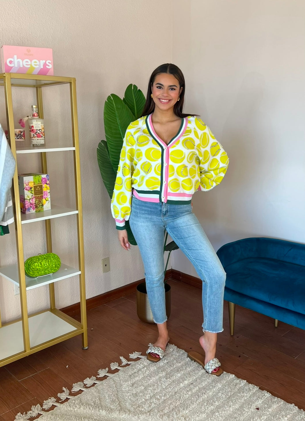 Queen of Sparkles Tennis Ball Embellished Cardigan