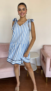 Light Blue & White Striped Mini Dress