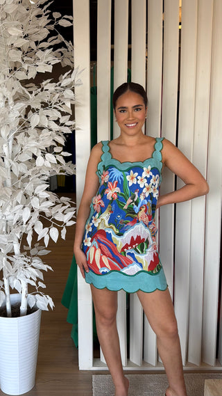 FARM RIO GARDEN OF LIFE SCARF MULTICOLOR SLEEVELESS MINI DRESS
