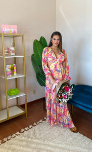 ASTR The Label Revery Floral Long Sleeve Maxi Dress- Yellow Pink Floral