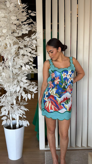 FARM RIO GARDEN OF LIFE SCARF MULTICOLOR SLEEVELESS MINI DRESS