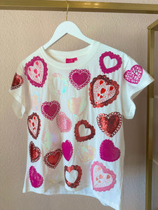 Queen of Sparkles White Multi Doily Heart Tee