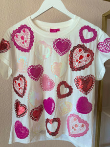 Queen of Sparkles White Multi Doily Heart Tee