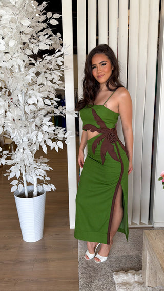 FARM RIO GREEN PALM TREE MAXI DRESS