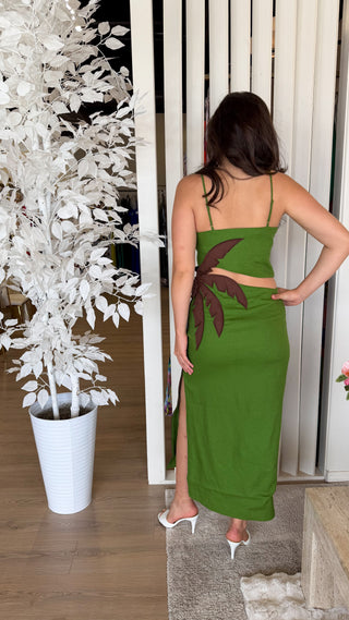 FARM RIO GREEN PALM TREE MAXI DRESS