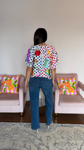 QUEEN OF SPARKLES COLORBLOCK POLKA DOT TEACHER ICON BUTTON UP
