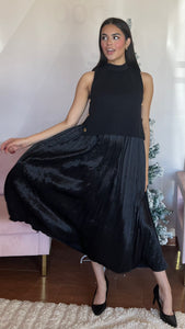 Black Pleated Midi Dress