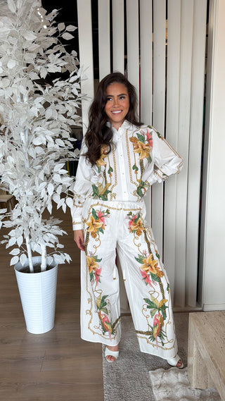 FARM RIO TROPICAL ROYALTY OFF WHITE PANTS