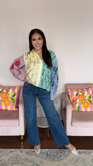 QUEEN OF SPARKLES COLORBLOCK STRIPE TEACHER BUTTON UP
