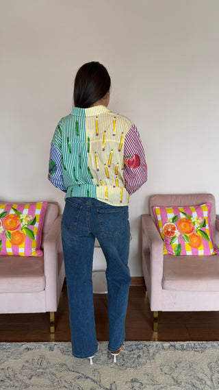 QUEEN OF SPARKLES COLORBLOCK STRIPE TEACHER BUTTON UP