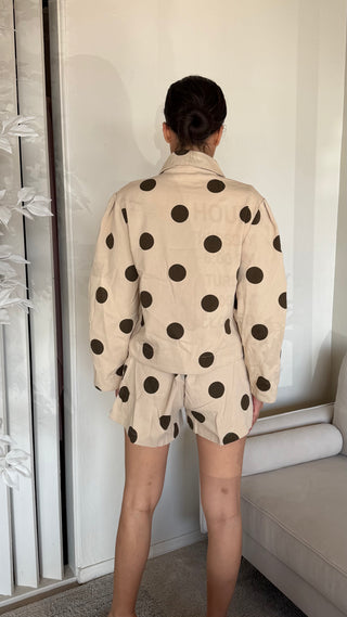 POLKA DOT COWL MOCK NECK TOP AND SHORT SET