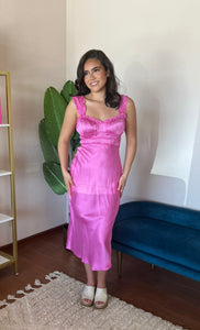 ASTR The Label Enola Satin Smocked Midi Dress- Pink