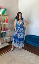 Load image into Gallery viewer, Farm Rio Blue Romantic Richelieu Maxi Dress
