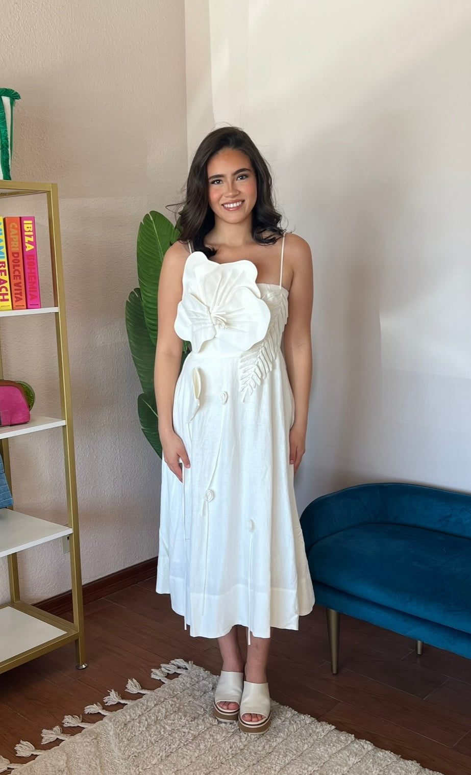 Farm Rio Off-White Garden Midi Dress