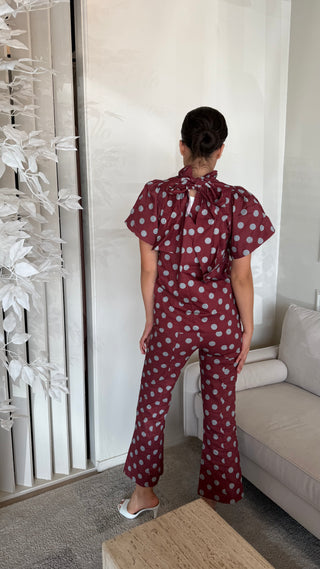POLKA DOT RUFFLE TOP AND FLARE CROP PANT SET