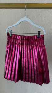 Lola & The Boys Foil Moto Pleated Skirt- Hot Pink