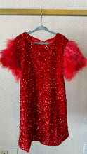 Load image into Gallery viewer, Lola &amp; The Boys Feather Party Dress- Ruby
