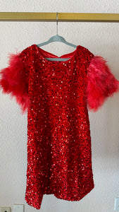 Lola & The Boys Feather Party Dress- Ruby