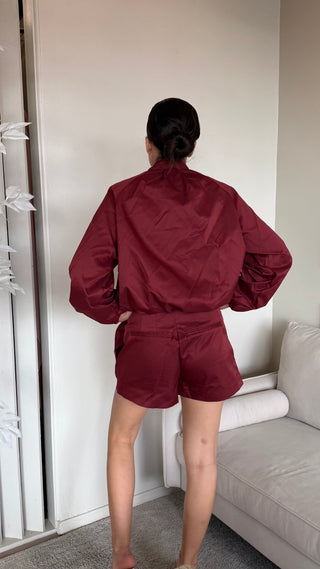 SCARF COLLAR PUFFY JACKET AND SHORTS SET