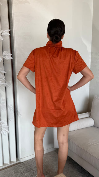 STAND COLLAR BRUSH MINI DRESS