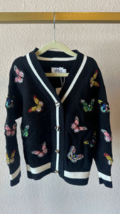 Lola & The Boys Butterfly Patch Cardigan