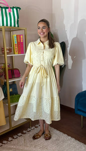 Collared Light Yellow Midi Dress