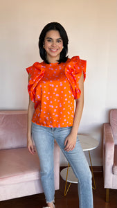 Orange and Pink Dotted Silk Blouse