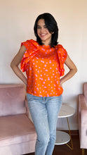 Load image into Gallery viewer, Orange and Pink Dotted Silk Blouse
