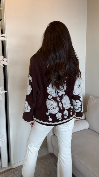 FARM RIO FLOWERS POCKETS CROP FLEECE COAT