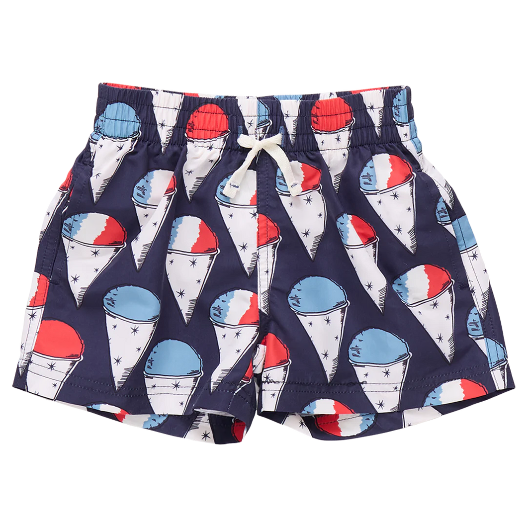 Pink Chicken Navy Snow Cones Swim Trunks