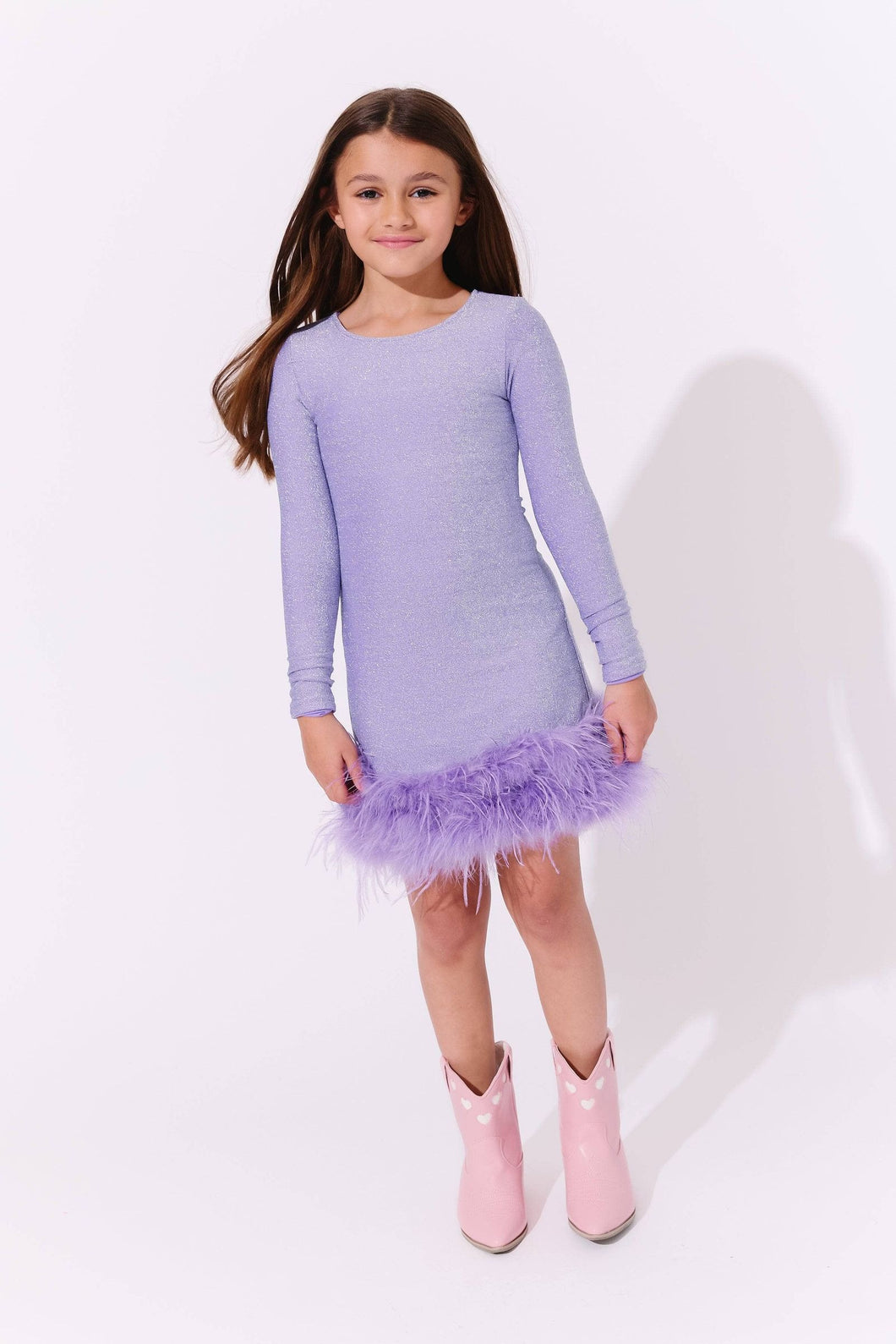 Lola & The Boys Lavender Shimmer Feather Dress