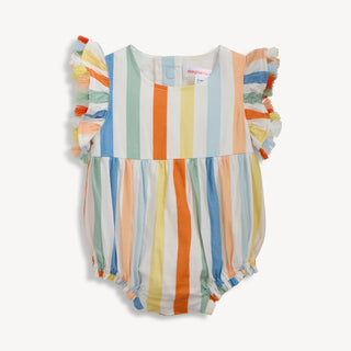 MAGNETIC ME MULTI STRIPE WOVEN TASSLE BUBBLE ROMPER