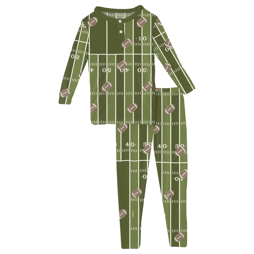 Kickee Pants Long Sleeve Henley Pajama Set- Pesto Football