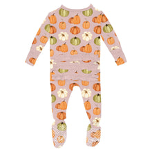 Load image into Gallery viewer, Kickee Pants Layette Ruffle Footie with 2 Way Zipper- Baby Rose Pumpkin Patch
