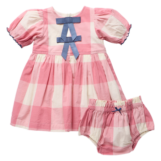 PINK CHICKEN BABY GIRLS HERMIONE DRESS SET-PINK CHECK