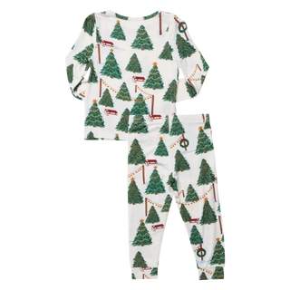 Pink Chicken Kids Bamboo PJ Set - Christmas Tree Farm