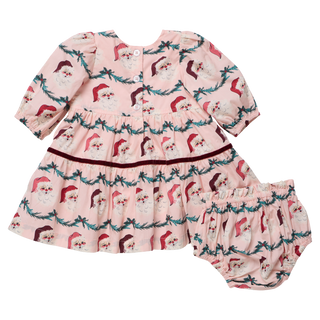 Pink Chicken Baby Girls Maribelle Dress Set- Santa Garland