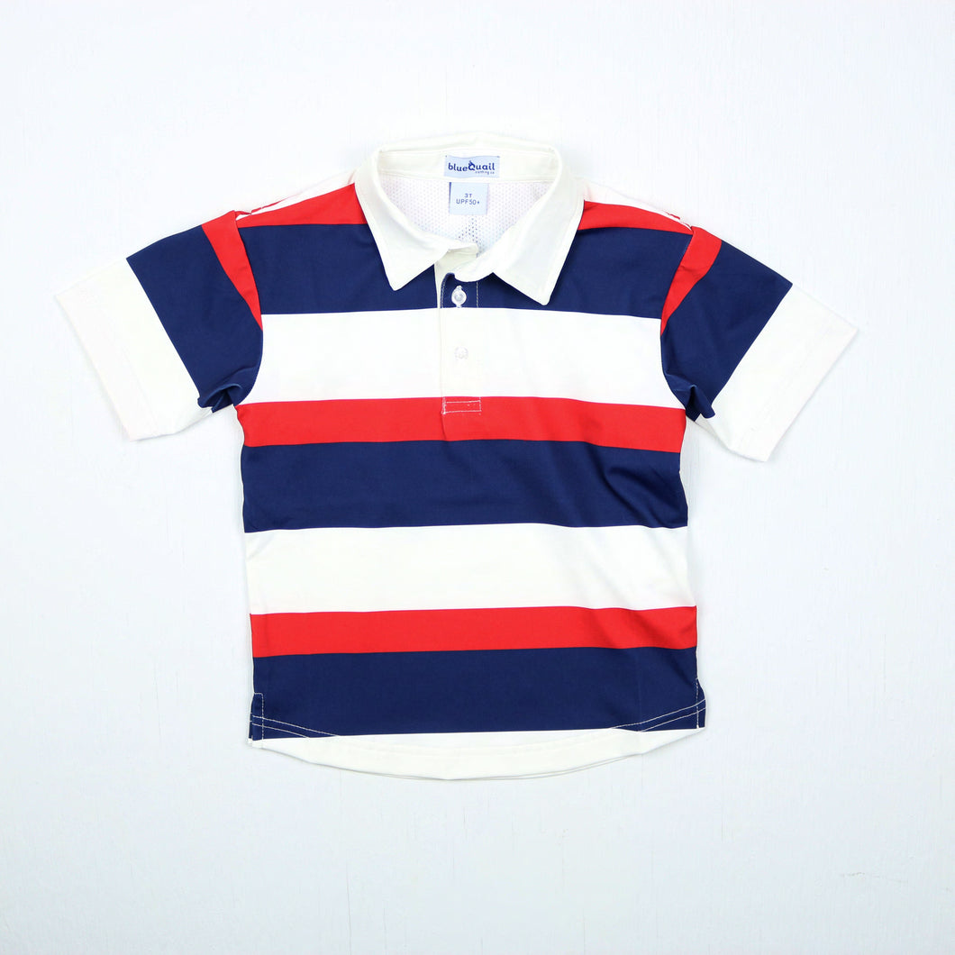 BlueQuail Red Rugby Stripe Polo Short Sleeve Shirt