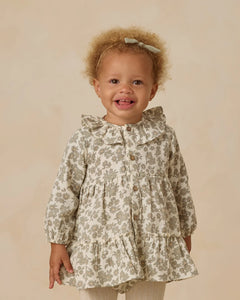 Quincy Mae Ruffle Collar Button Dress- Green Floral