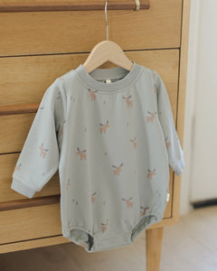 Quincy Mae Crewneck Bubble Romper- Moose
