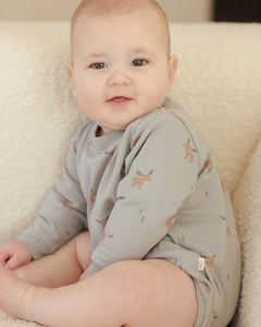 Quincy Mae Crewneck Bubble Romper- Moose