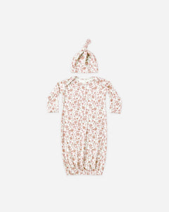 Quincy Mae Bamboo Baby Gown + Hat Set - Bloom