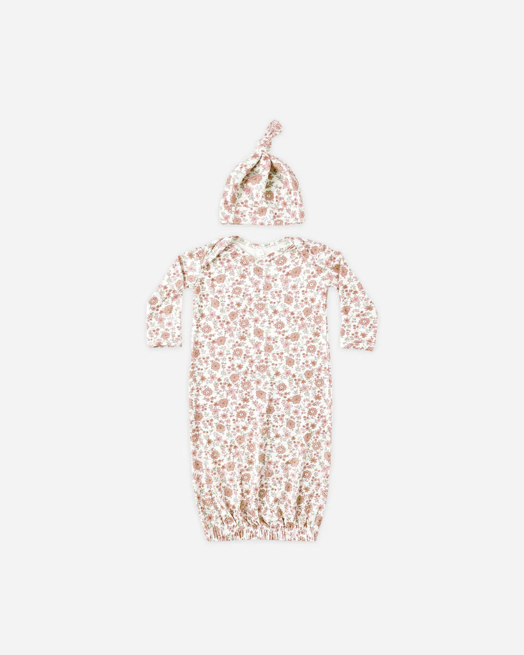 Quincy Mae Bamboo Baby Gown + Hat Set - Bloom